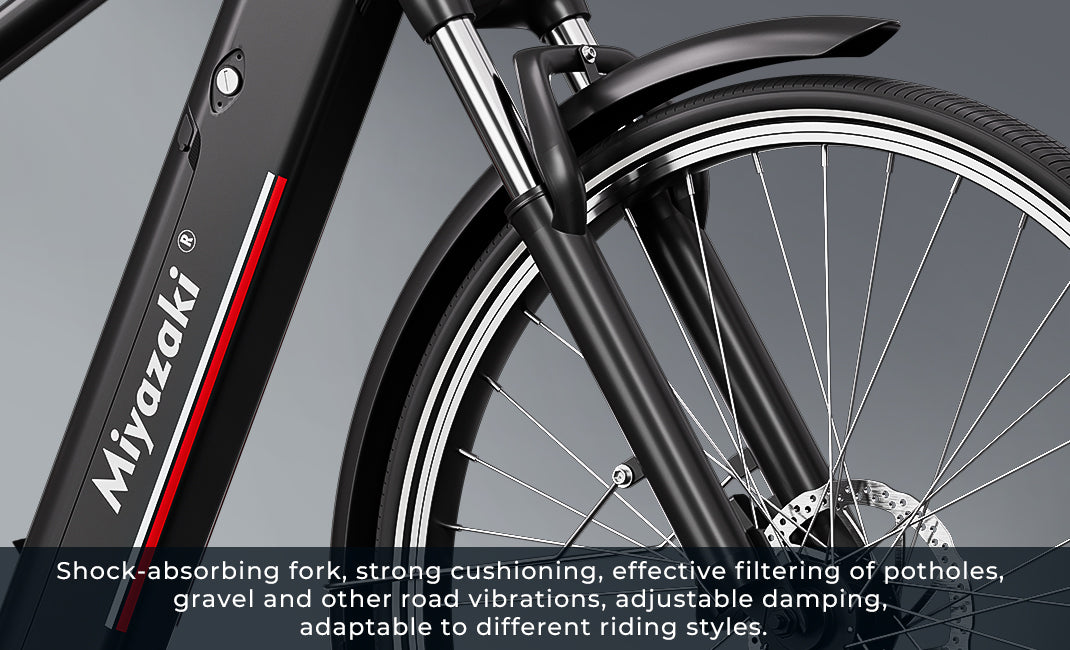 GC1995's adjustable damping fork effectively absorbs potholes and gravel vibrations, adaptable to casual or aggressive riding styles