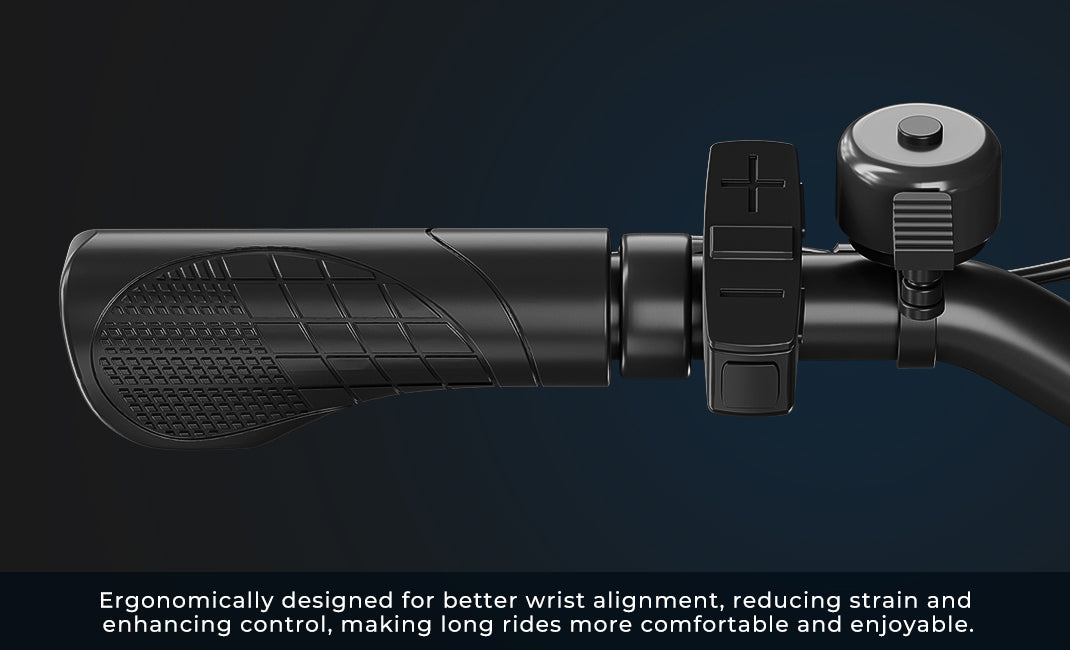 R5's ergonomic handlebars reduce wrist strain and improve control for comfortable long-distance rides