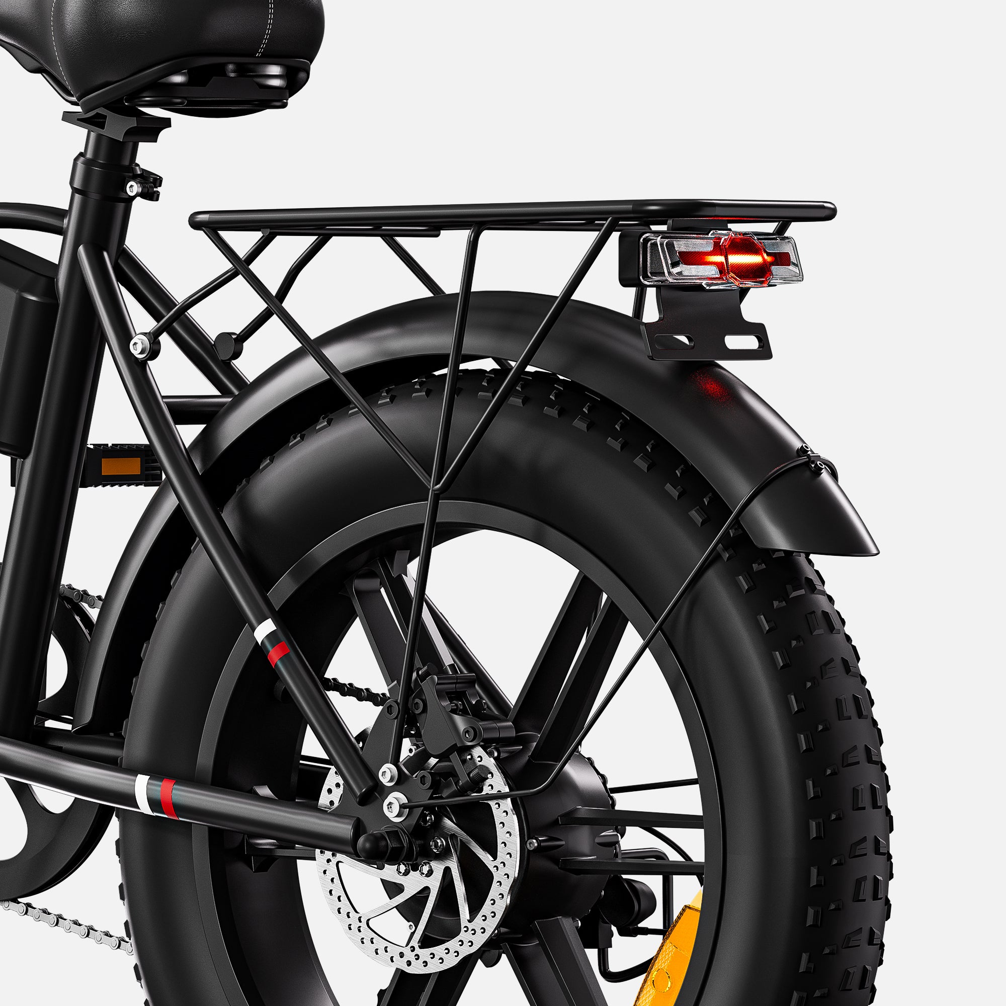 Durable rear cargo rack on R5 ebike for groceries or travel bags