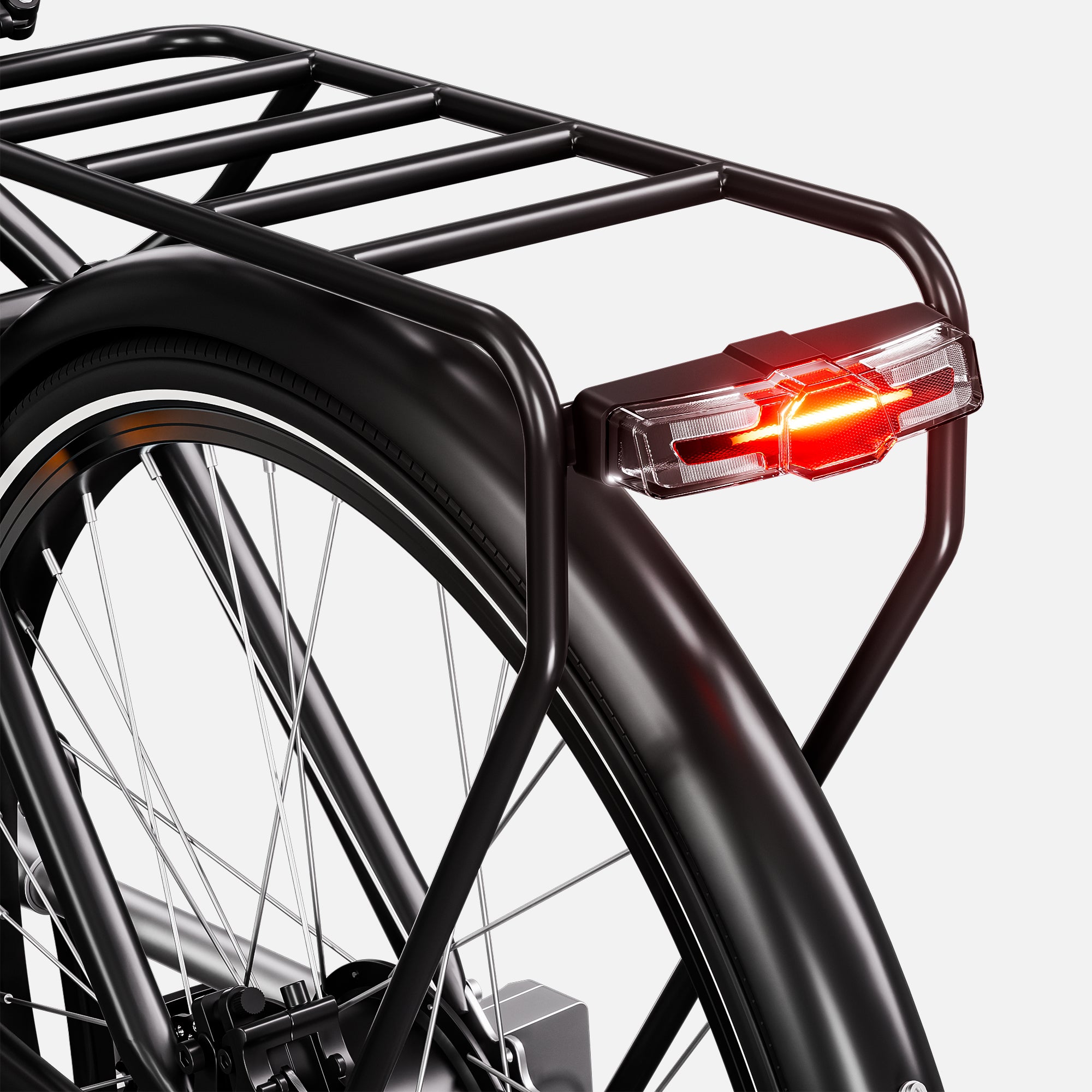 Durable aluminum rear rack on GC1995 supports 150kg loads, featuring anti-slip coating for secure cargo transport