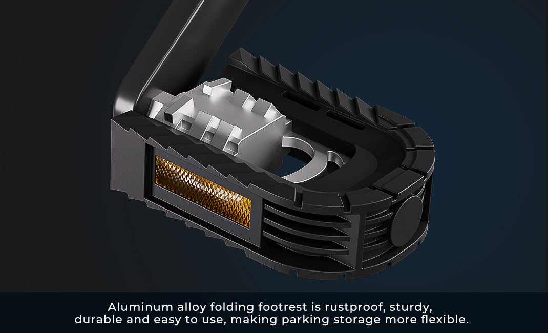 X7 Pro's rustproof aluminum folding kickstand for stable parking and space-saving storage